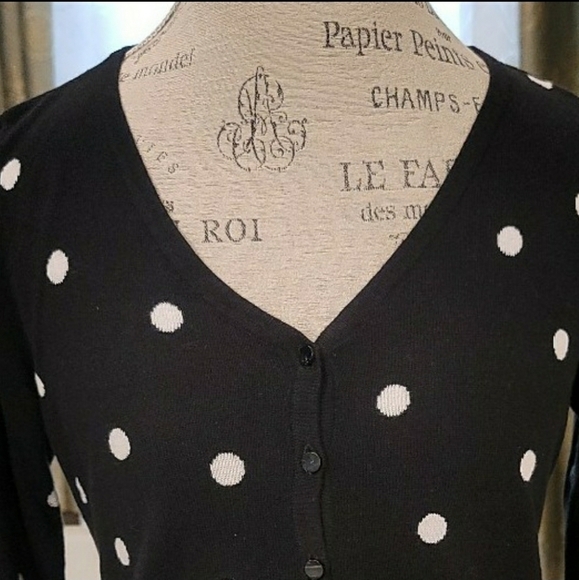Talbots Silk Blend Black And White Dot V-Neck Cardigan - Size Small Petite - Picture 6 of 9